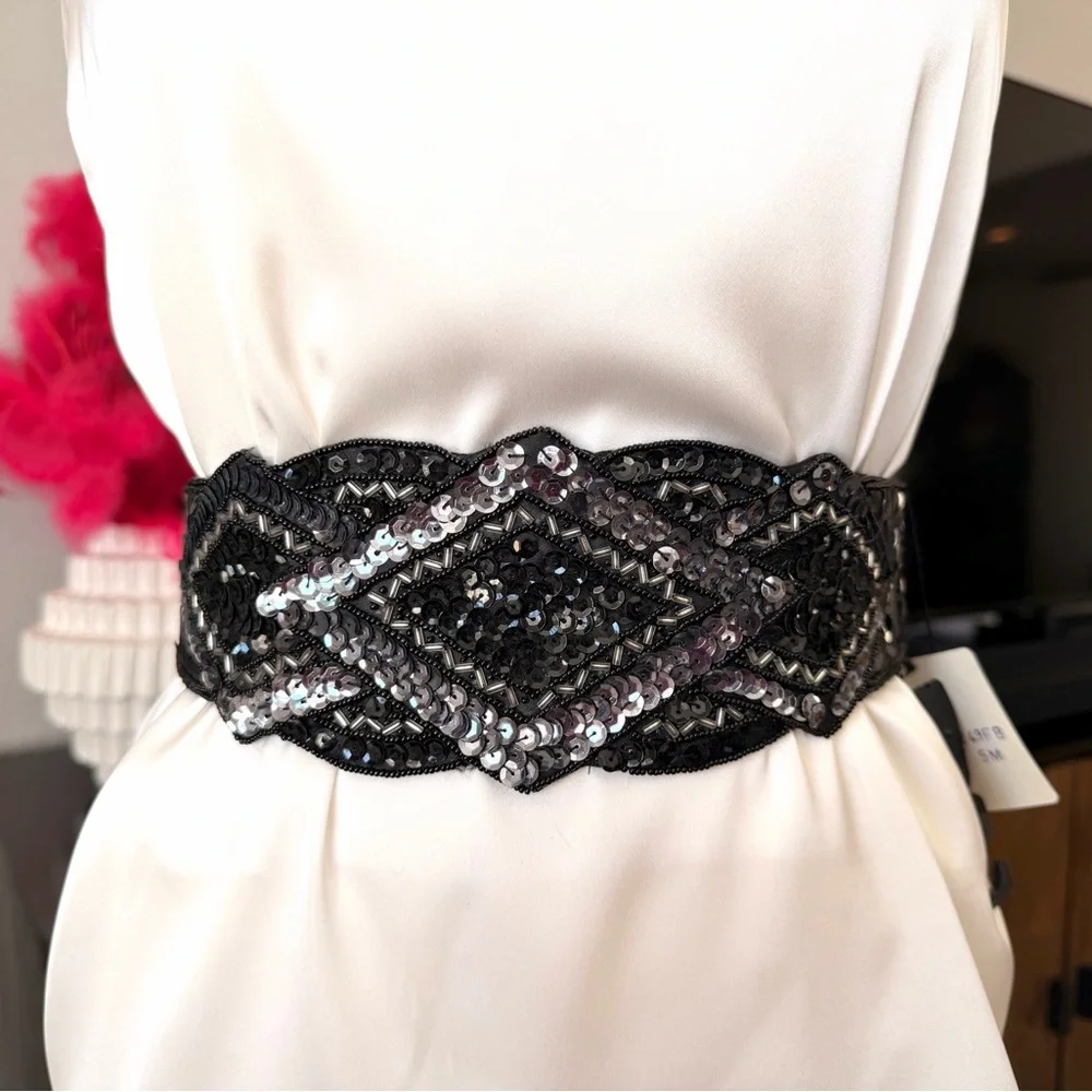 Magid Black and Silver Sequin Belt